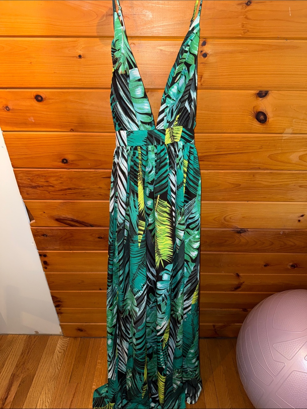 SHEIN Green Tropical Leaf Maxi Dress